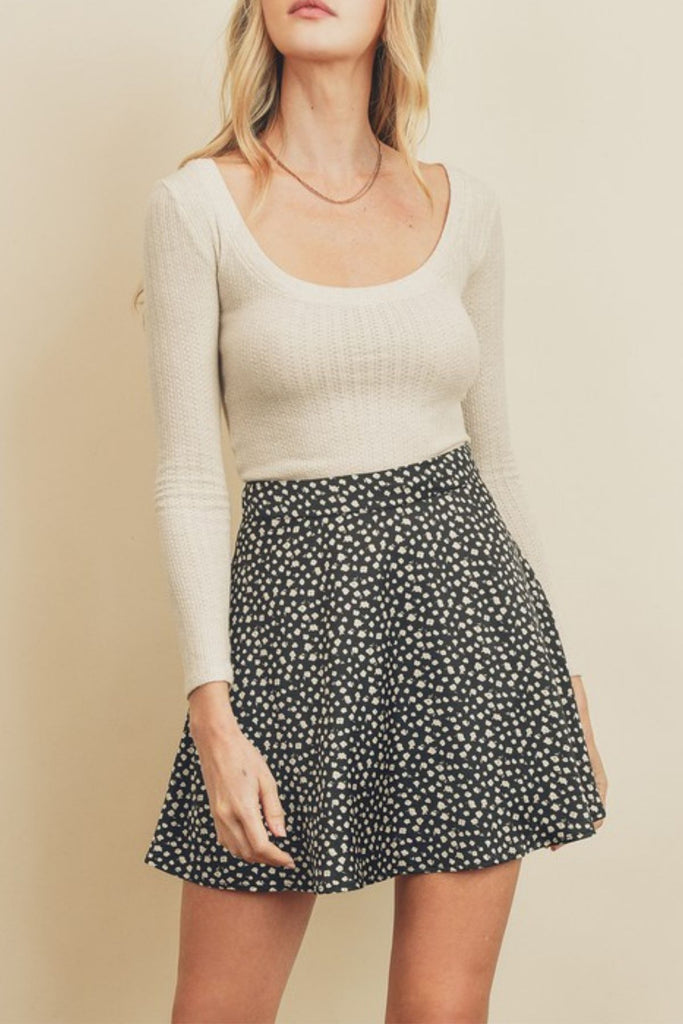 Black Ditsy Floral Mini Skirt