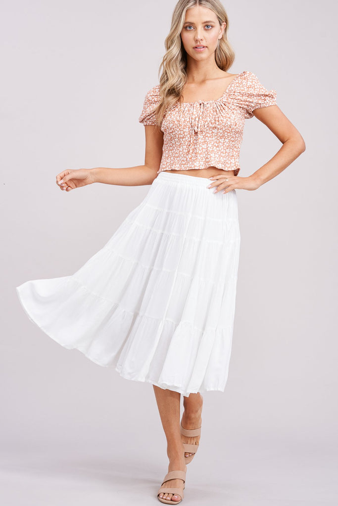 White Tiered Midi Skirt