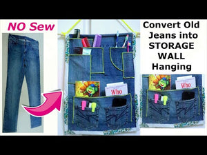 in this video i am showing you how you can reuse old denim into wall storage organizer which you use for multipurpose like book storage, pen holder mobile ...