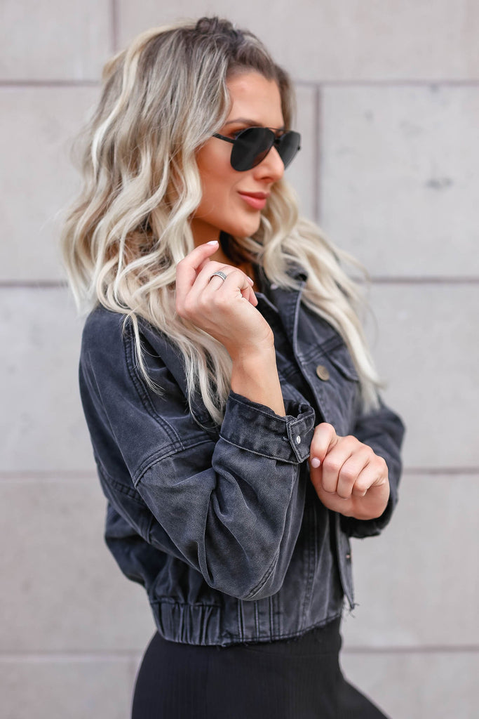 Magnetic Energy Cropped Denim Jacket - Vintage Black