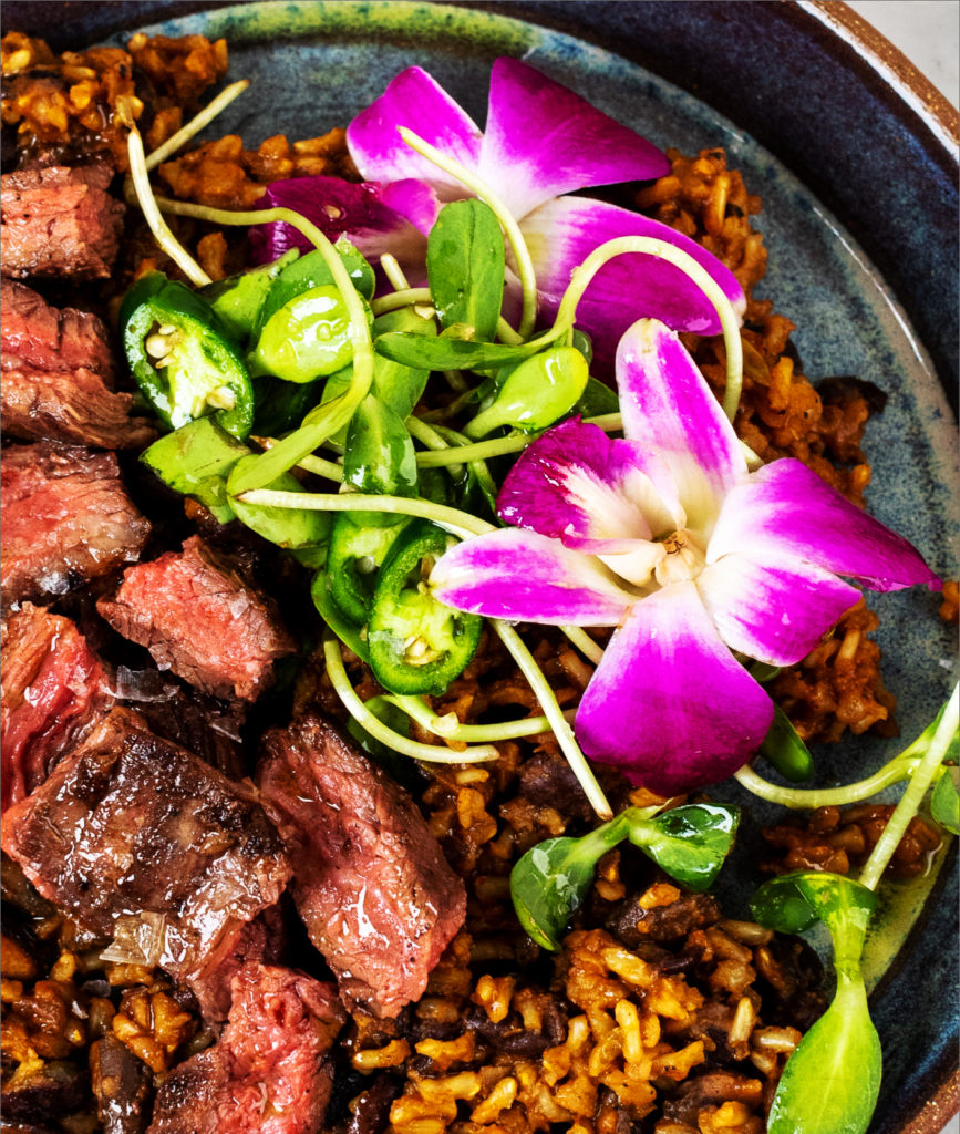 Skirt Steak with Spicy Rice and Beans