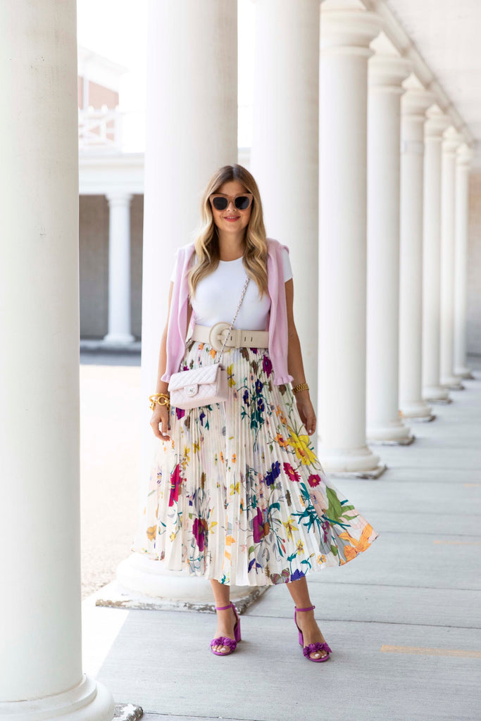 Pleated Floral Skirt