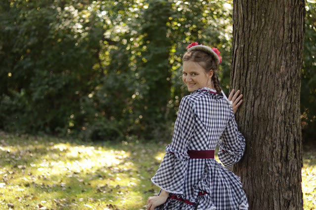 Finishing the Ruffly Gingham 1870’s Bustle Dress