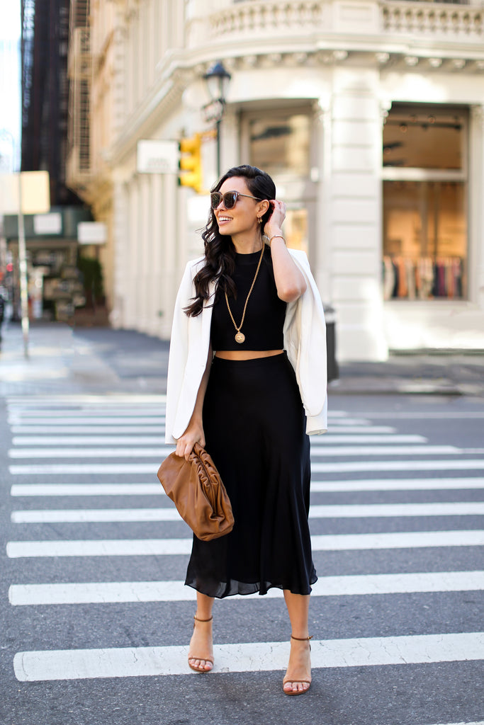 A Structured Blazer + Flowy Skirt