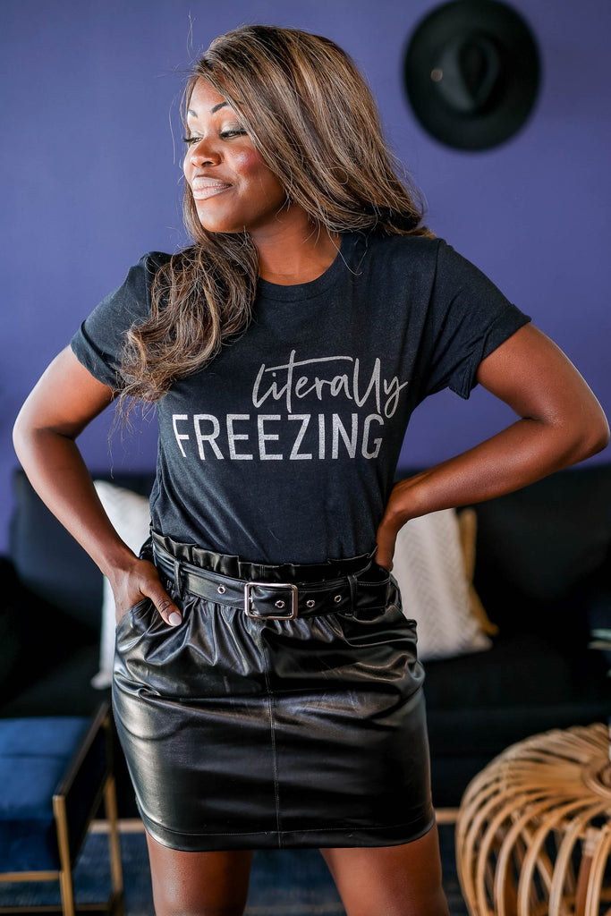 "Literally Freezing" Graphic Top - Heather Black