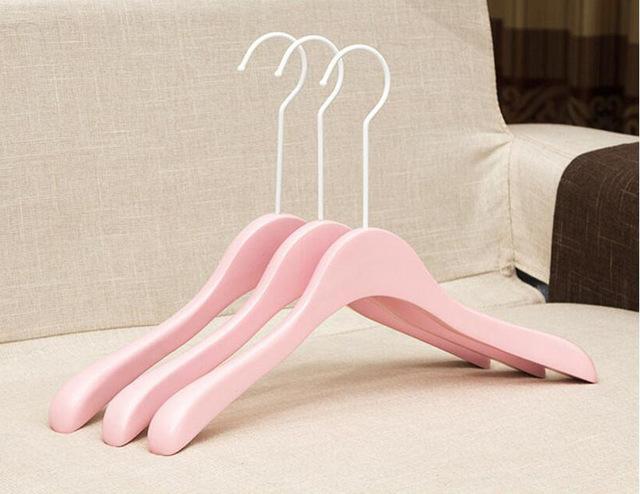 10 Pcs Thick Princess Pink Wooden Clothes Coats Hanger With White Hook, Pink Pants Skirt Hanger